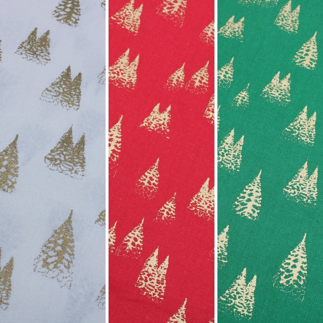 Pound A Metre Gold Foil Premium 100% Quilting Cotton "Festive Tree" - 3 Colours