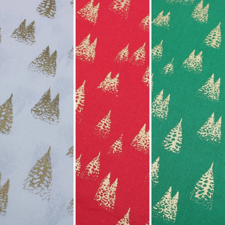 Pound A Metre Gold Foil Premium 100% Quilting Cotton "Festive Tree" - 3 Colours