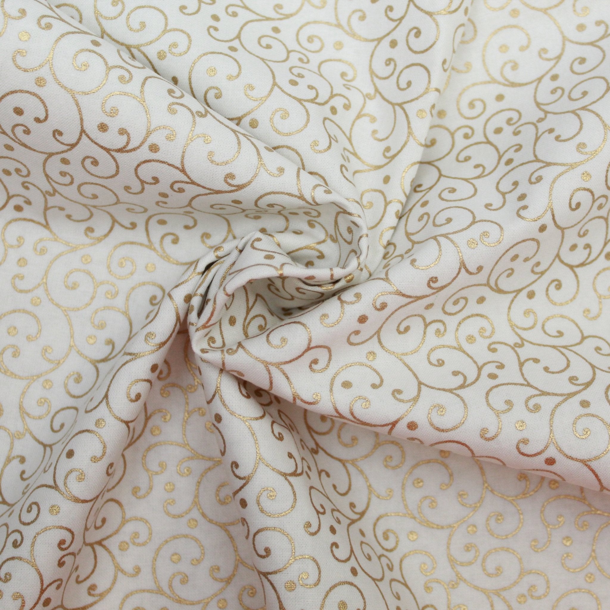 Gold Foil Premium 100% Quilting Cotton "Scroll" - Variety Of Colours - Pound A Metre