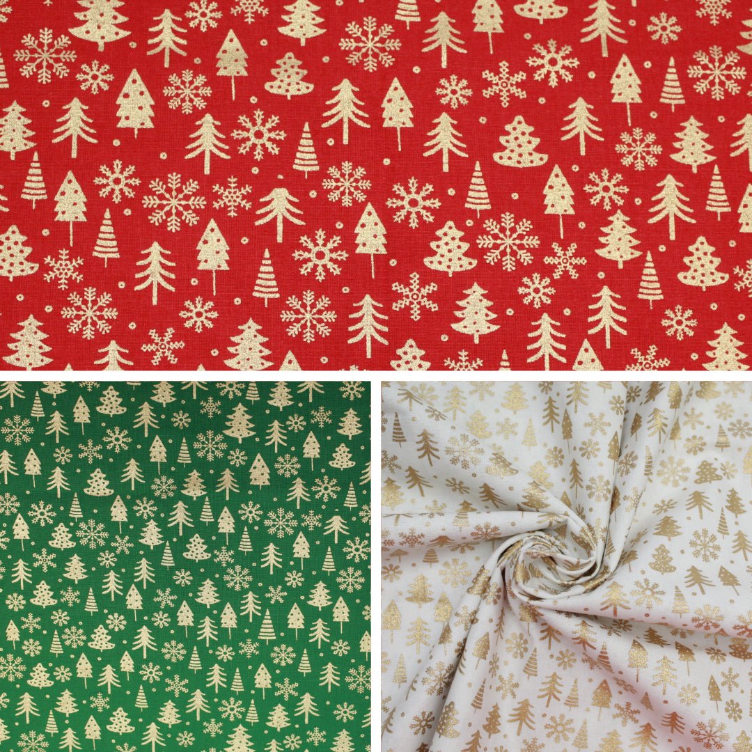 Gold Foil Premium 100% Quilting Cotton "SnowTree" - 3 Colours - Pound A Metre