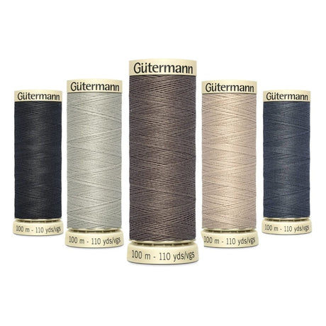 Pound A Metre Pack Of 5 x 100m Gütermann Sew All Thread- Shades of Grey Bundle- Pack Of 5