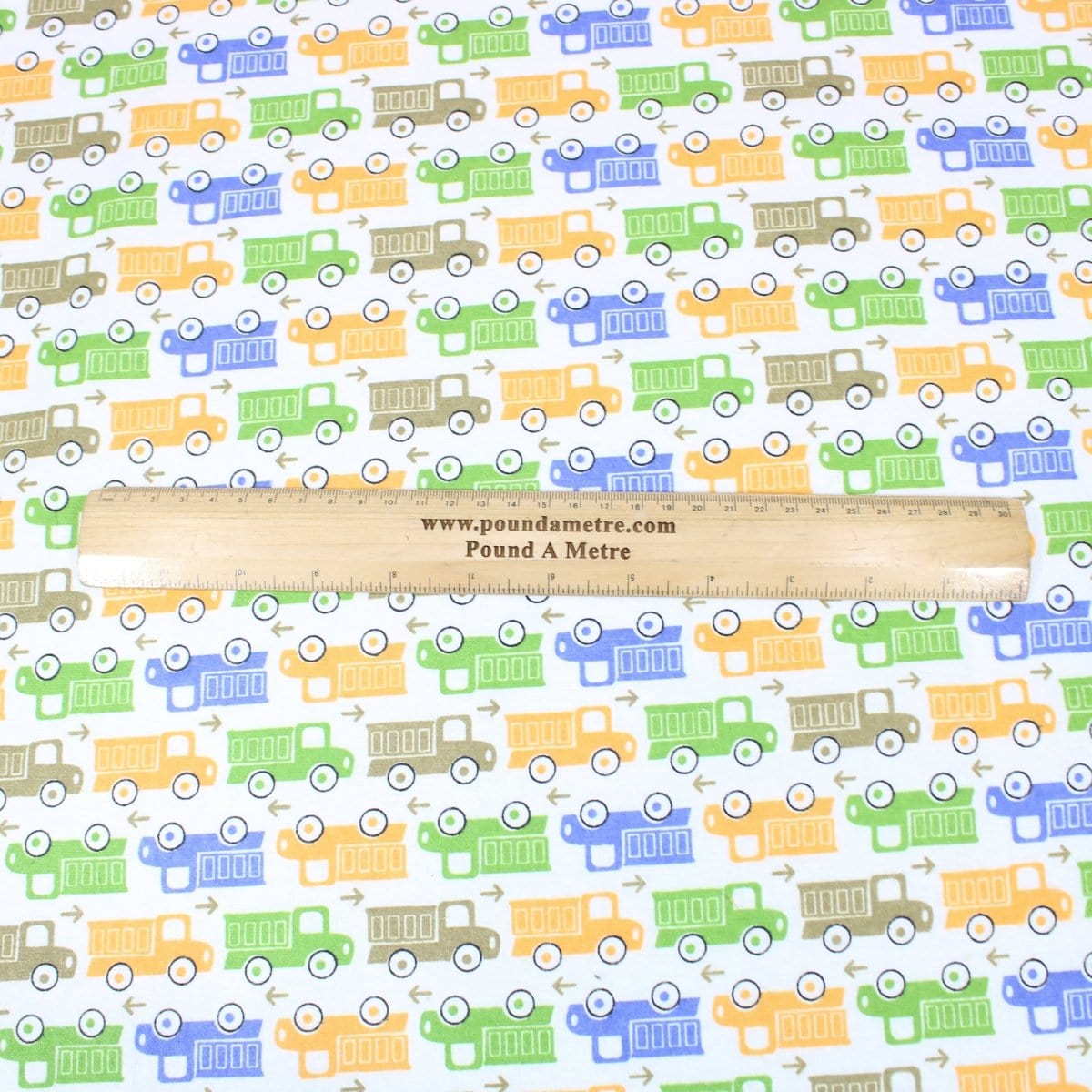 Pound A Metre Full Metre High Quality Brushed Cotton - Colourful Trucks - 60" Wide