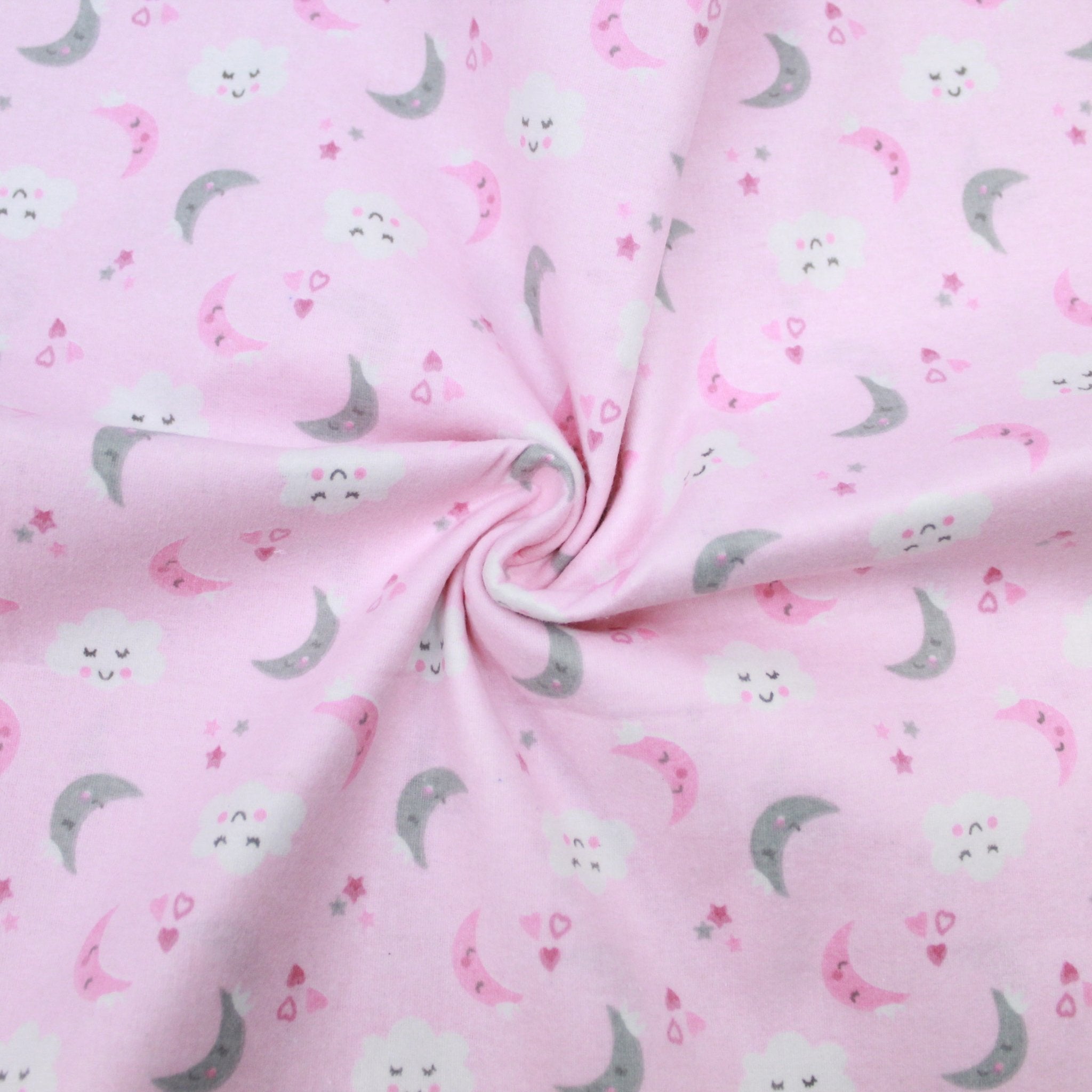 High Quality Brushed Cotton - Moon & Clouds - 60" Wide Pink - Pound A Metre