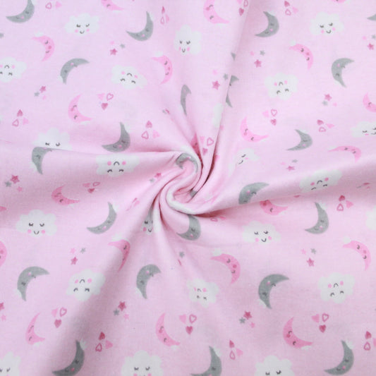 High Quality Brushed Cotton - Moon & Clouds - 60" Wide Pink - Pound A Metre