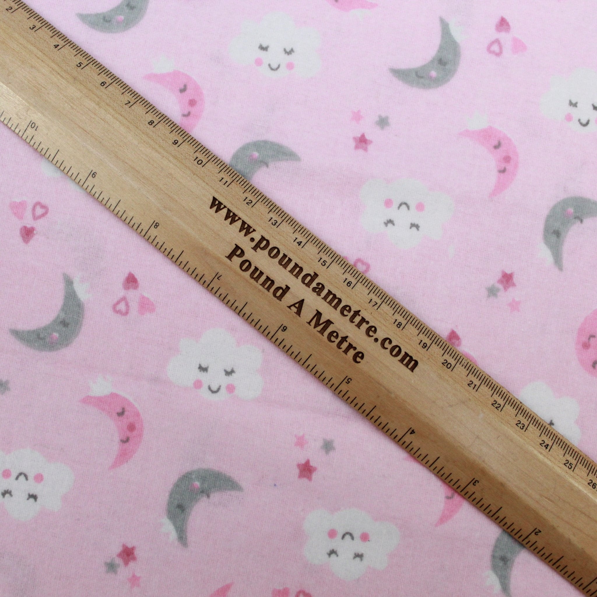 High Quality Brushed Cotton - Moon & Clouds - 60" Wide Pink - Pound A Metre