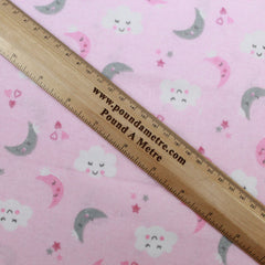 High Quality Brushed Cotton - Moon & Clouds - 60" Wide Pink - Pound A Metre