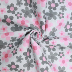 High Quality Brushed Cotton - Pink & Grey Flowers - 60" Wide - Pound A Metre