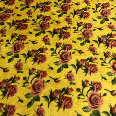 3 Metres Printed Spandex Velvet- Roses On Yellow 55"
