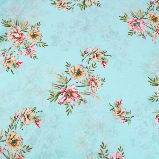 3 Metre Luxury Breathable Dressmaking Floral Cotton Lawn - 45" Baby Blue