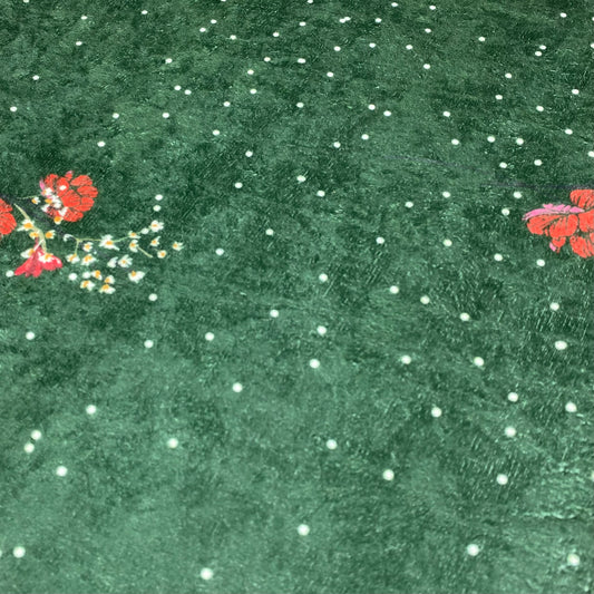 3 Metres Printed Spandex Velvet- Bottle Green Floral 55"