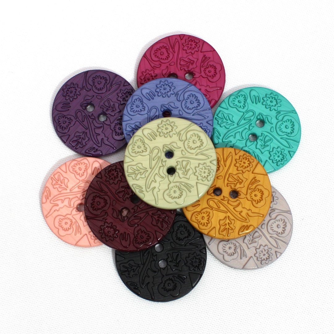 Italian Embossed Floral Buttons- 30mm (Pack of 3) (12 Colours Available) - Pound A Metre