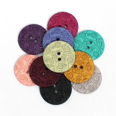 Italian Embossed Floral Buttons- 30mm (Pack of 3) (12 Colours Available) - Pound A Metre