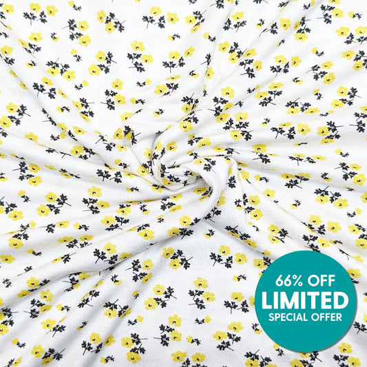 (LIMITED DEAL) 3 Metre Cotton Jersey- 55" White & Yellow Floral - Pound A Metre