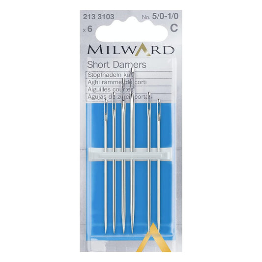 Milward Assorted Short Darner Hand Sewing Needles 6 Pack Size (5/0-1/0) - Pound A Metre