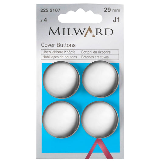 Milward Buttons: Cover: Steel: Silver: 29mm: 4 Pieces - Pound A Metre