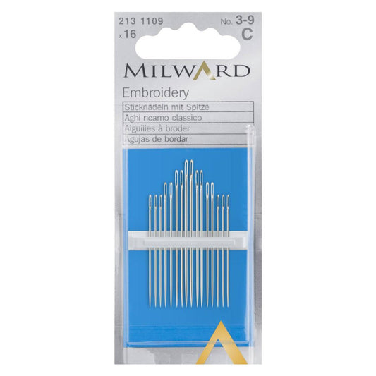 Milward Embroidery/Crewel Hand Sewing Needles, Silver, Nos.3-9 - Pound A Metre