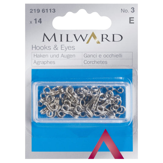 Milward Hooks & Eyes: Brass: Silver: No.3: 14 Pieces - Pound A Metre