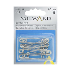 Milward Safety Pins: Silver: 40 mm: 12 Pieces 2115103(E)