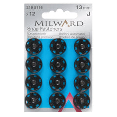 Milward Snap Fasteners: Black: 13mm: 12 Pieces - Pound A Metre