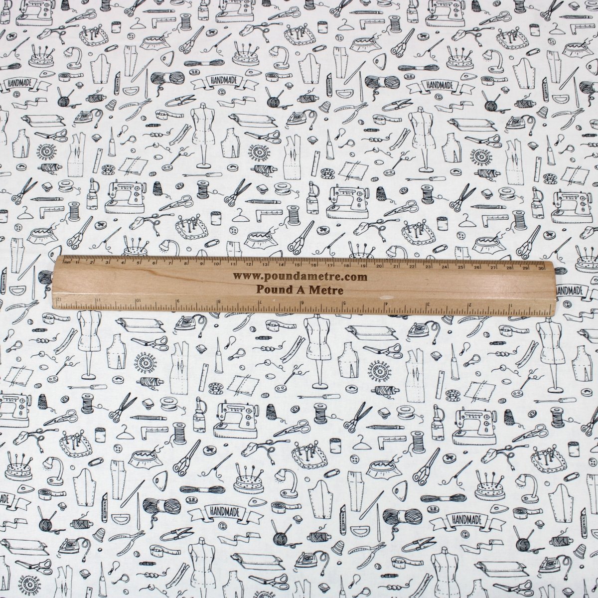 Per Metre Digitally Printed 100% Cotton- 45" Wide (Sewing Monochrome) - Pound A Metre