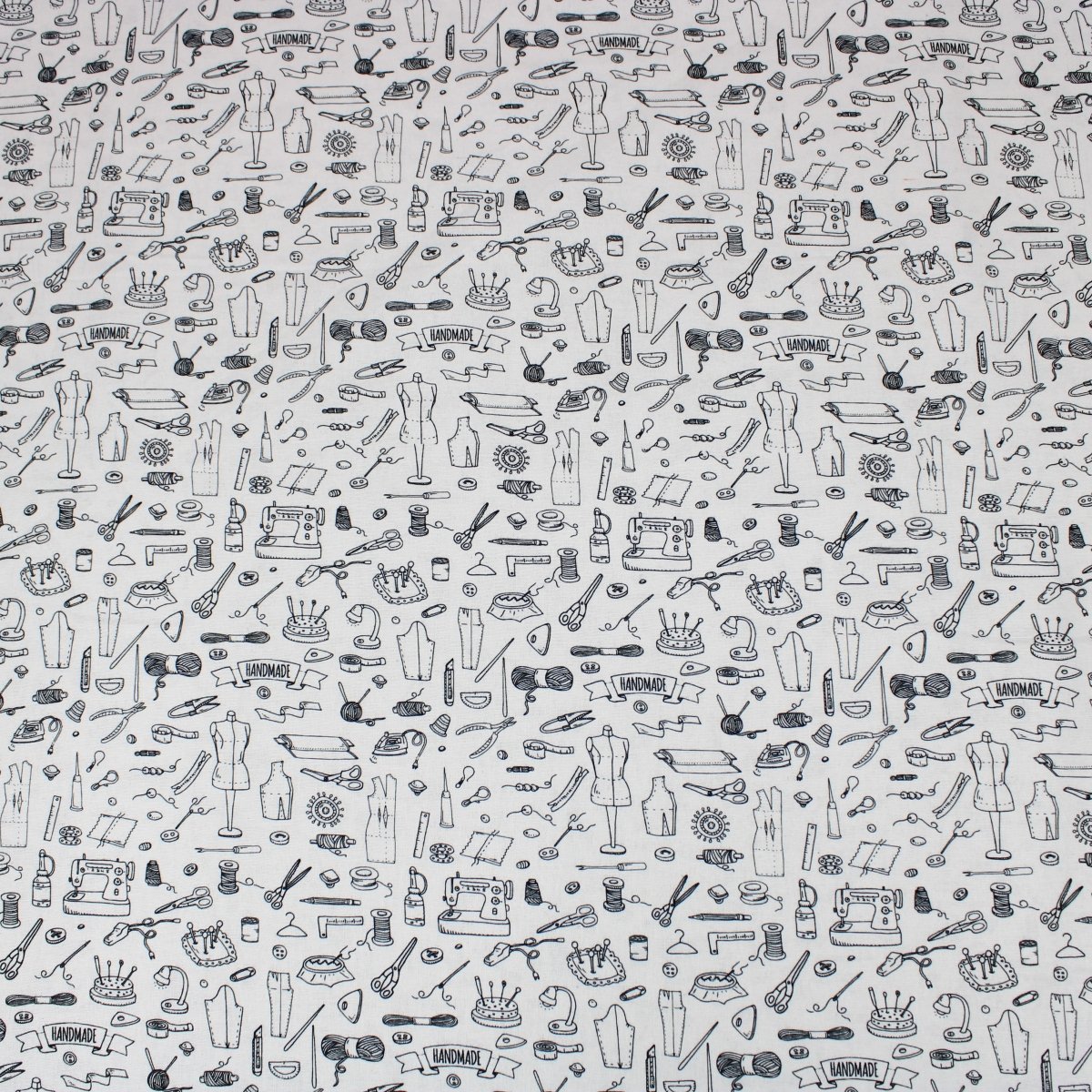 Per Metre Digitally Printed 100% Cotton- 45" Wide (Sewing Monochrome) - Pound A Metre