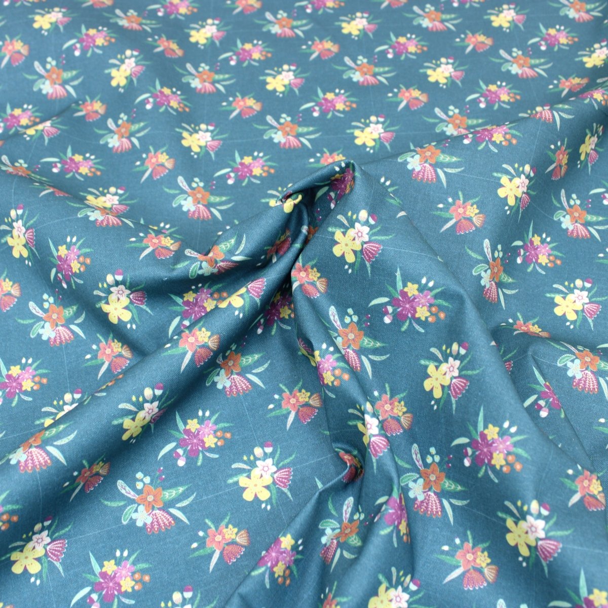 Premium 100% Floral Quilting Cotton - Flower - 44" Wide Dark Teal - Pound A Metre