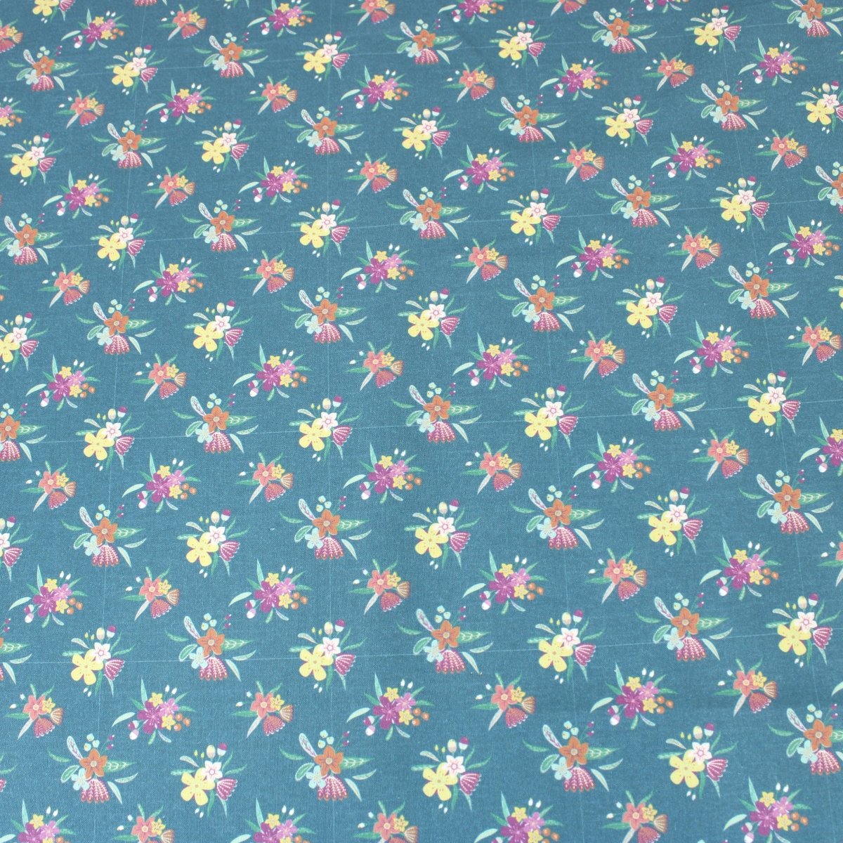 Premium 100% Floral Quilting Cotton - Flower - 44" Wide Dark Teal - Pound A Metre
