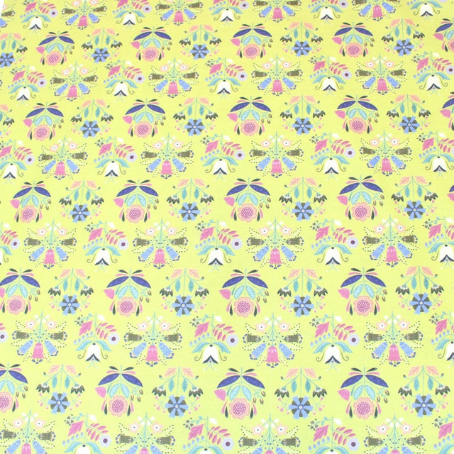 Pound A Metre 1 Metre Premium 100% Floral Quilting Cotton - Flower  - 44" Wide Lime