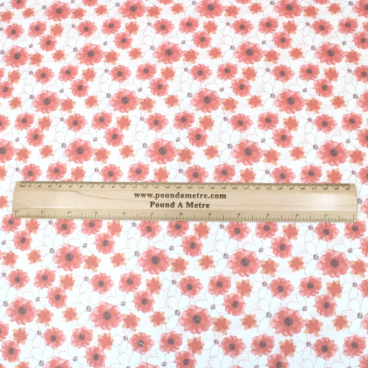 Premium 100% Floral Quilting Cotton - Red Flower - 44" Wide Cream - Pound A Metre