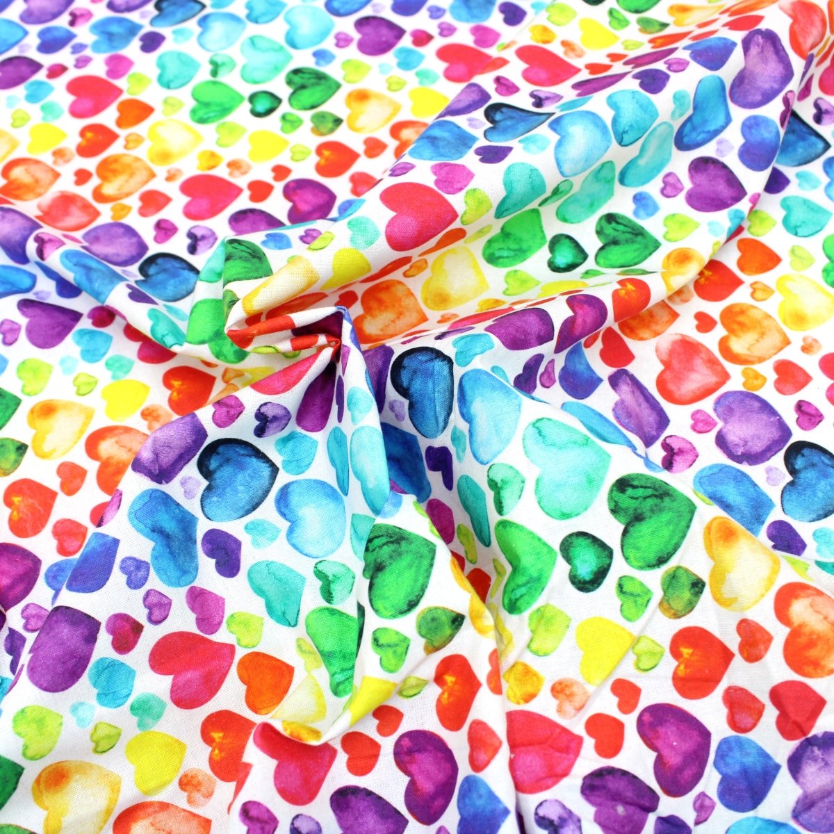 Premium 100% Quilting Cotton 45’ Wide Multicoloured Hearts - Pound A Metre