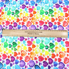 Premium 100% Quilting Cotton 45’ Wide Multicoloured Hearts - Pound A Metre