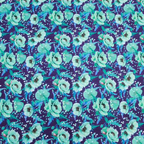 Premium Dressmaking 100% Cotton Floral Sateen - 45" Wide Purple & Teal - Pound A Metre