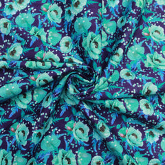 Premium Dressmaking 100% Cotton Floral Sateen - 45" Wide Purple & Teal - Pound A Metre