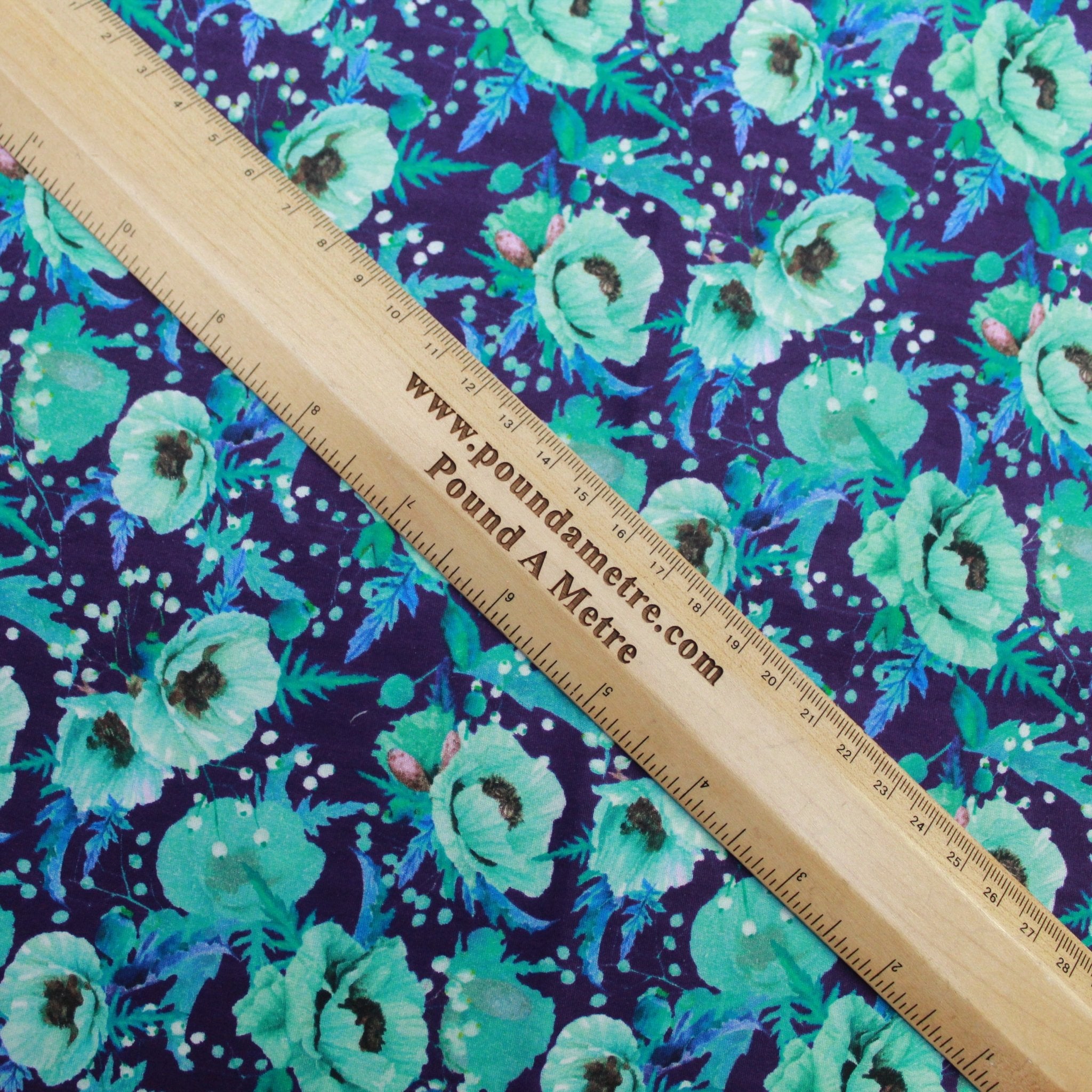 Premium Dressmaking 100% Cotton Floral Sateen - 45" Wide Purple & Teal - Pound A Metre