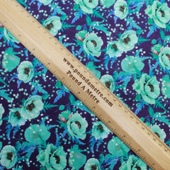 Premium Dressmaking 100% Cotton Floral Sateen - 45" Wide Purple & Teal - Pound A Metre