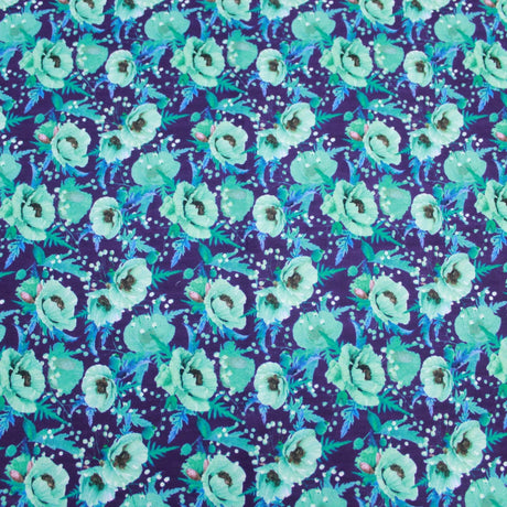 Pound A Metre 1 Metre Premium Dressmaking 100% Cotton Floral Sateen - 45" Wide Purple & Teal
