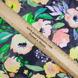Pound A Metre 1 Metre Premium Dressmaking 100% Cotton Floral Sateen - Bold Flower - 45" Wide Purple & Bright Oranges