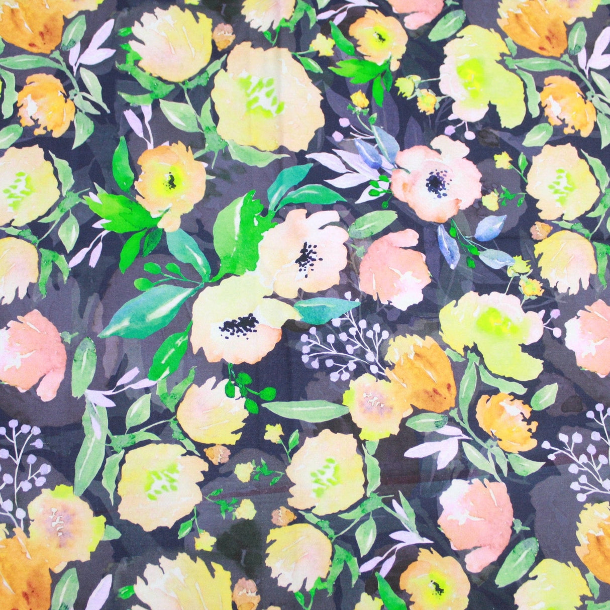 Pound A Metre 1 Metre Premium Dressmaking 100% Cotton Floral Sateen - Bold Flower - 45" Wide Purple & Bright Oranges