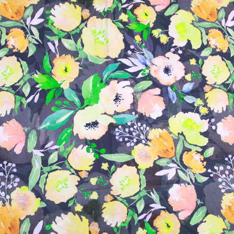 Pound A Metre 1 Metre Premium Dressmaking 100% Cotton Floral Sateen - Bold Flower - 45" Wide Purple & Bright Oranges