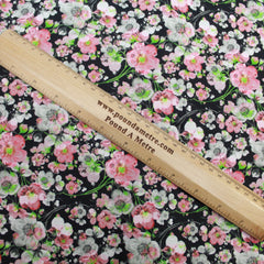 Premium Dressmaking 100% Cotton Floral Sateen - Floral Explosion - 45" Wide Pink & Black - Pound A Metre