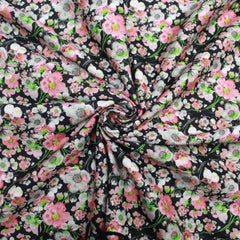 Premium Dressmaking 100% Cotton Floral Sateen - Floral Explosion - 45" Wide Pink & Black - Pound A Metre