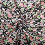 Pound A Metre 1 Metre Premium Dressmaking 100% Cotton Floral Sateen - Floral Explosion - 45" Wide Pink & Black
