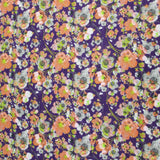 Pound A Metre 1 Metre Premium Dressmaking 100% Cotton Floral Sateen - Floral Explosion - 45" Wide Purple & Orange