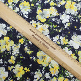 Premium Dressmaking 100% Cotton Floral Sateen - Flower Bunch - 45" Wide Navy & Yellow - Pound A Metre