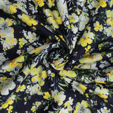 Pound A Metre 1 Metre Premium Dressmaking 100% Cotton Floral Sateen - Flower Bunch - 45" Wide Navy & Yellow