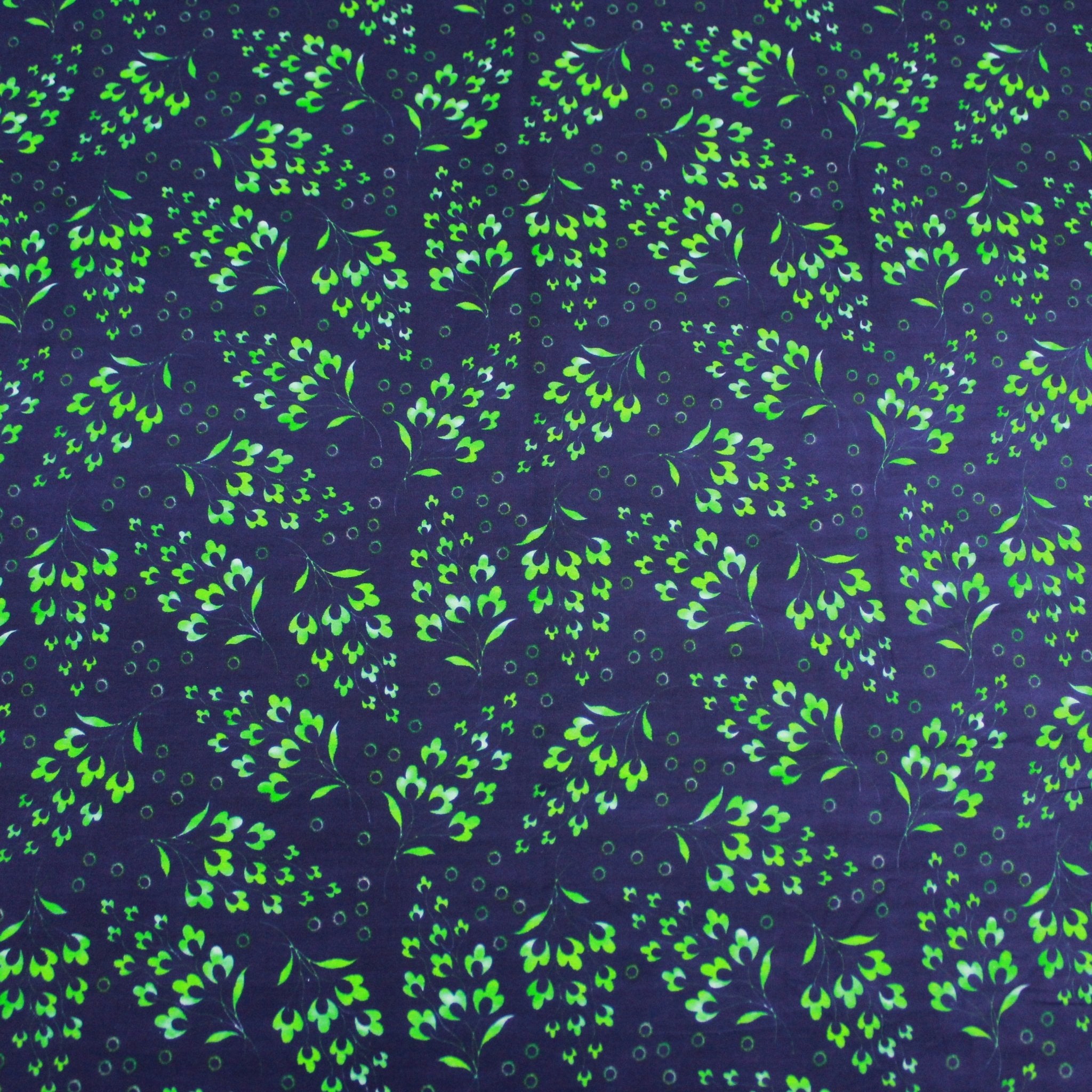 Premium Dressmaking 100% Cotton Floral Sateen - Flower Tree - 45 Wide Navy & Green - Pound A Metre