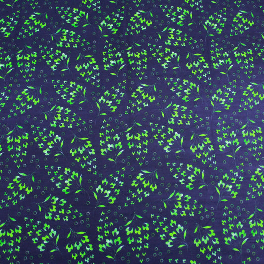 Premium Dressmaking 100% Cotton Floral Sateen - Flower Tree - 45 Wide Navy & Green - Pound A Metre