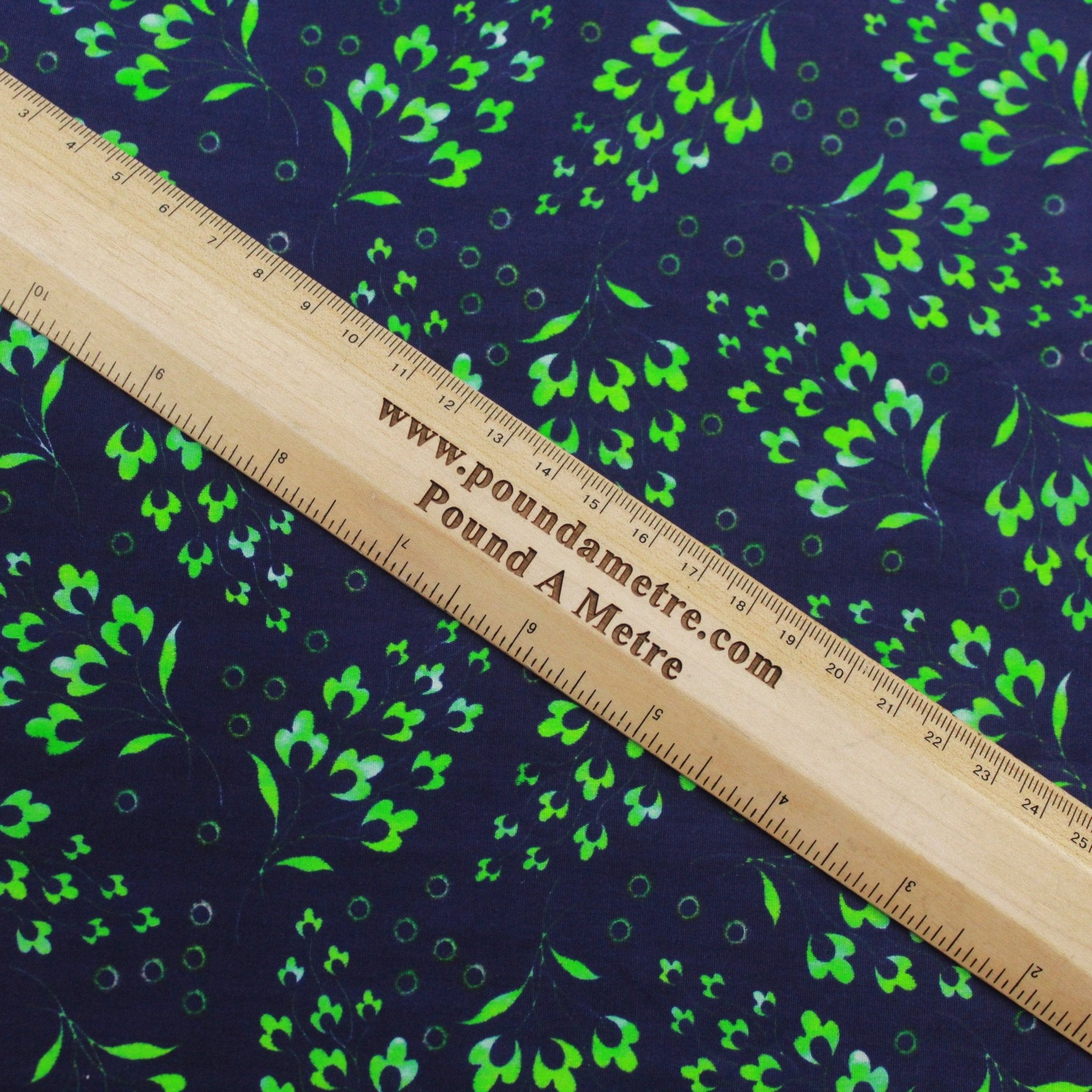 Premium Dressmaking 100% Cotton Floral Sateen - Flower Tree - 45 Wide Navy & Green - Pound A Metre