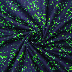 Premium Dressmaking 100% Cotton Floral Sateen - Flower Tree - 45 Wide Navy & Green - Pound A Metre