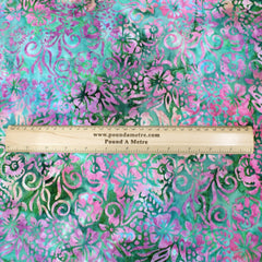 Premium Quality 100% Cotton Bali Batik - Balinese - 45" Wide Green, Pink - Pound A Metre
